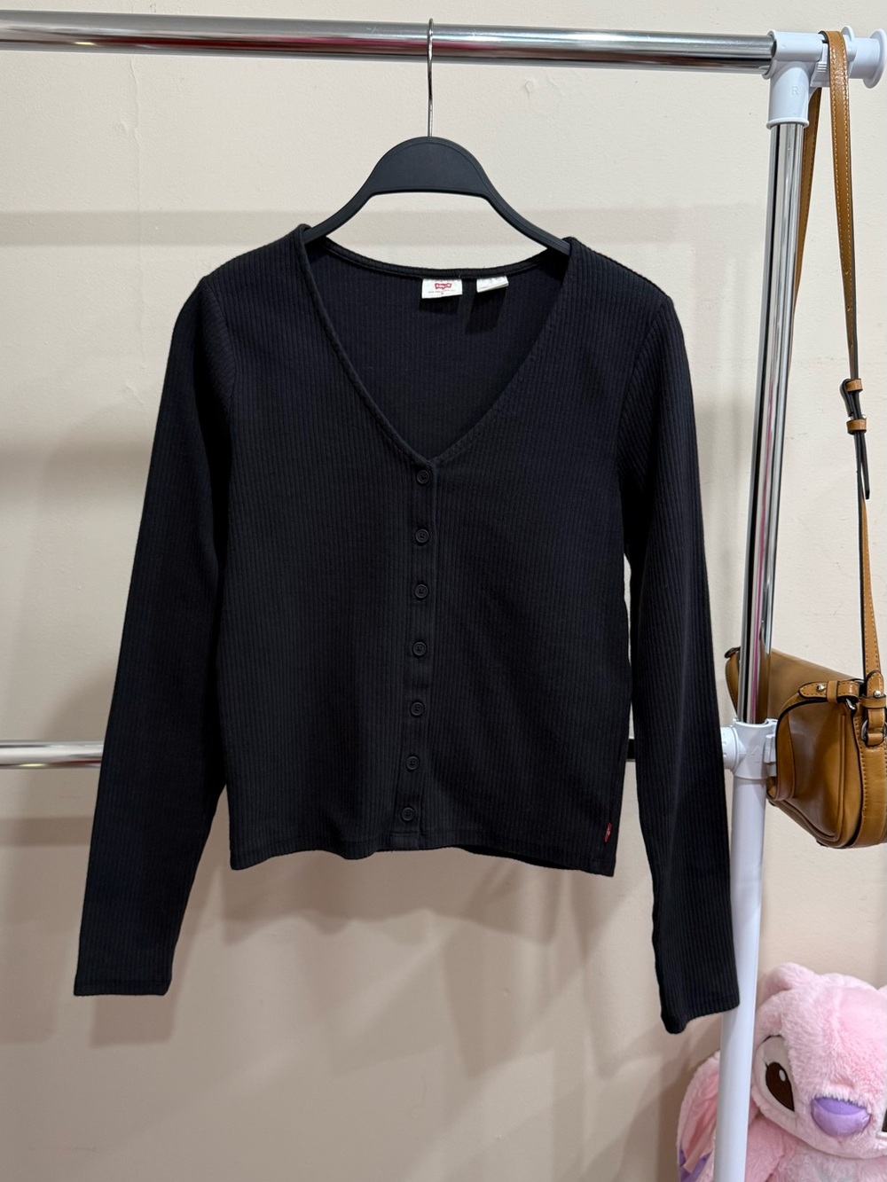 Levi’s Charcoal Ribbed Button Front Long Sleeve Top Size M
